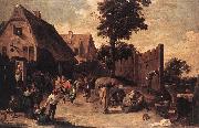 TENIERS, David the Younger Peasants Dancing outside an Inn wt oil